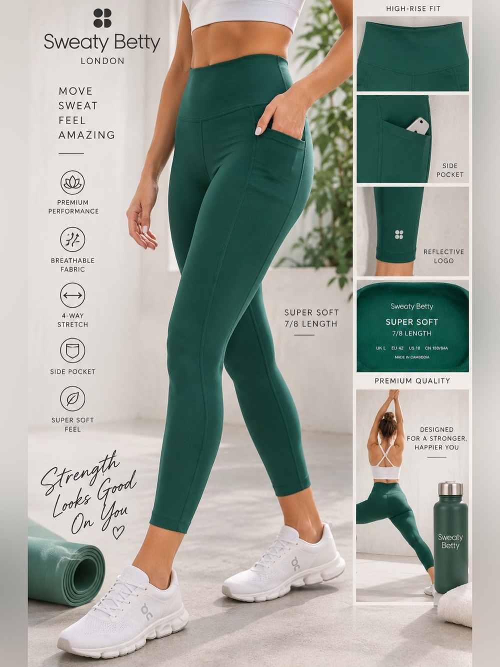 NWT Sweaty Betty Super Soft 7/8 Leggings Peaceful Green US 10 🎥